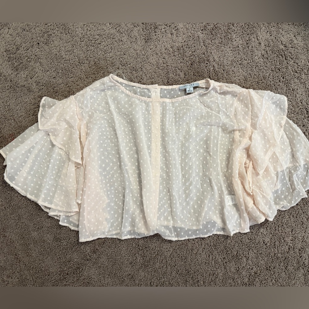 Boxy Crop Top Women size Small, Medium, Large Ivory Swiss Dot Drape Sleeve Shirt
